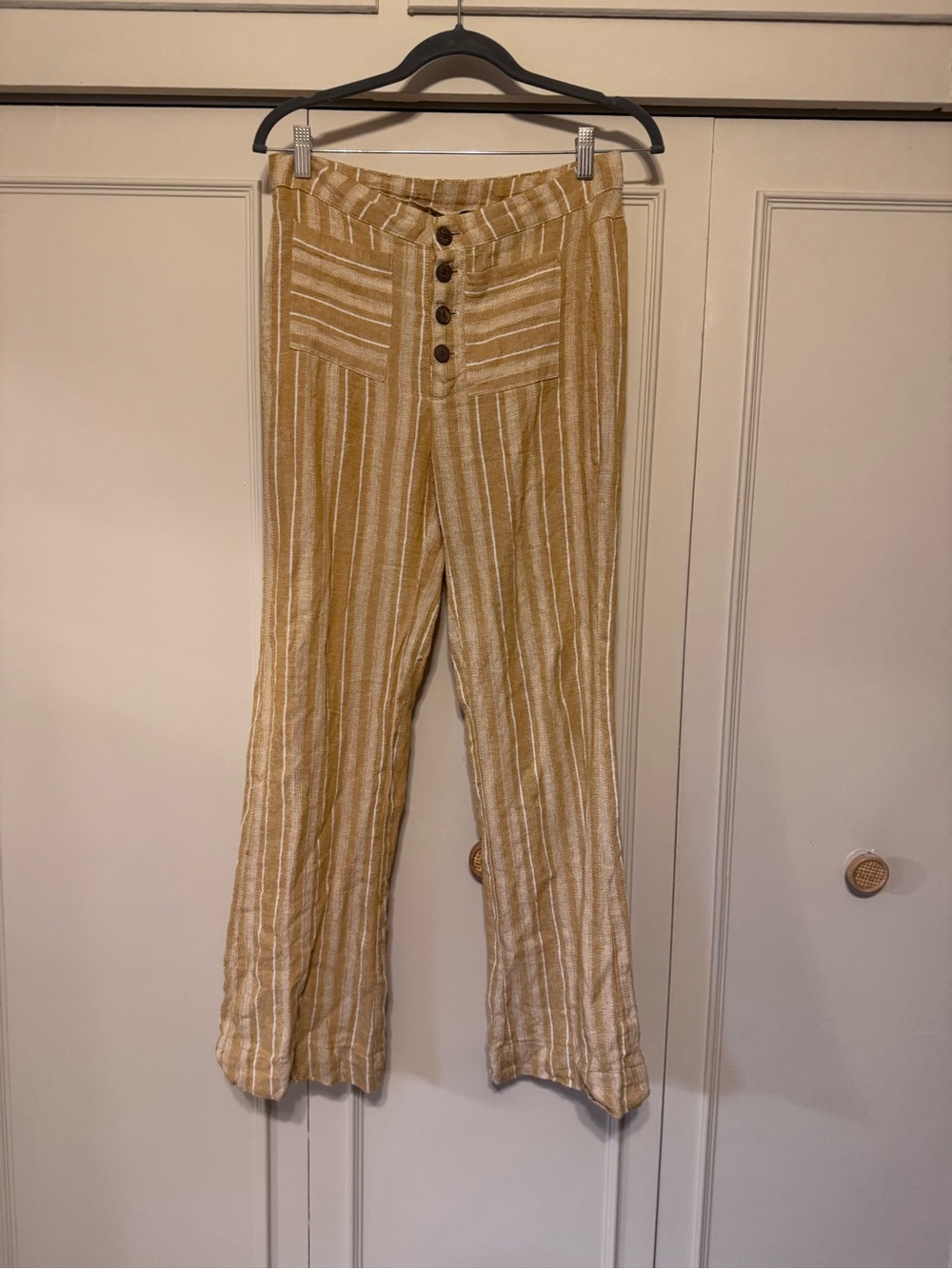 Indigo Rein Striped Linen-Blend Pants in Mustard & Cream